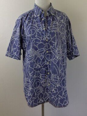 Reyn Spooner Floral Blue Short Sleeve Shirt m
